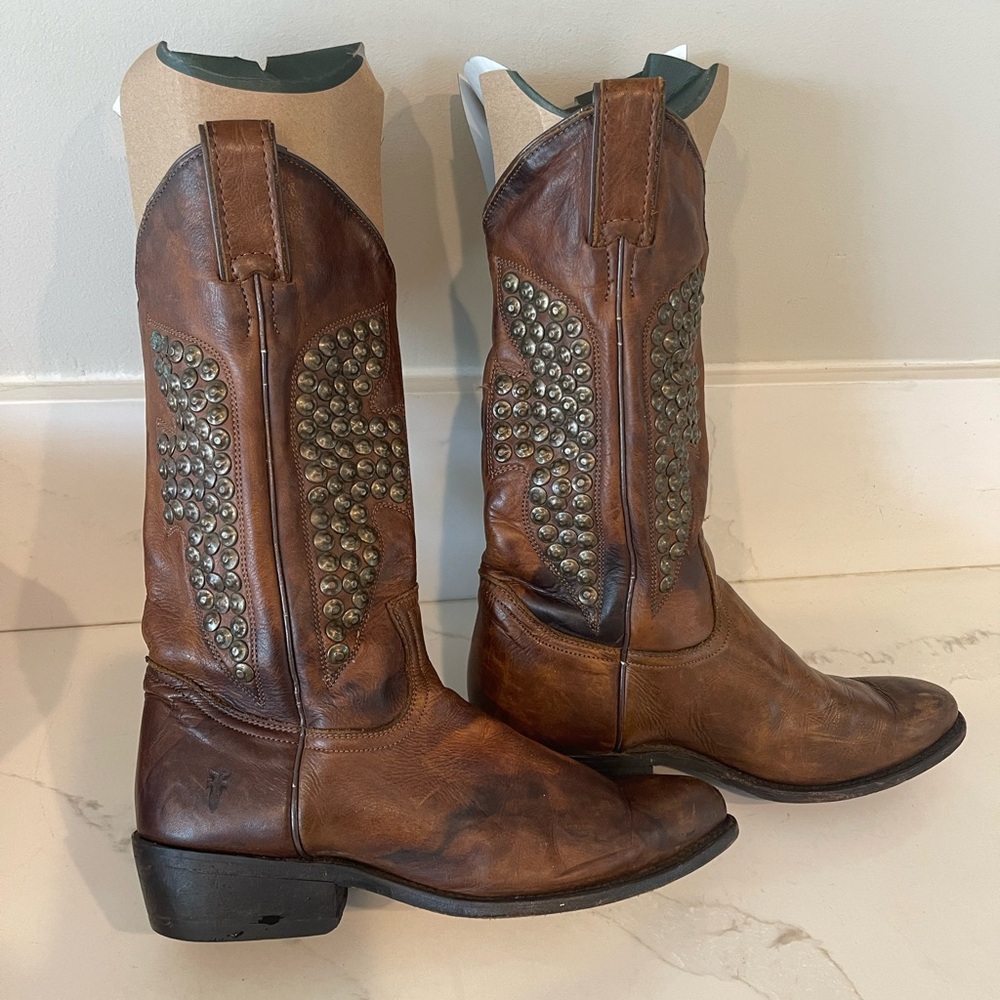 Frye Brown/Cognac Leather Western Boots Billy pull up